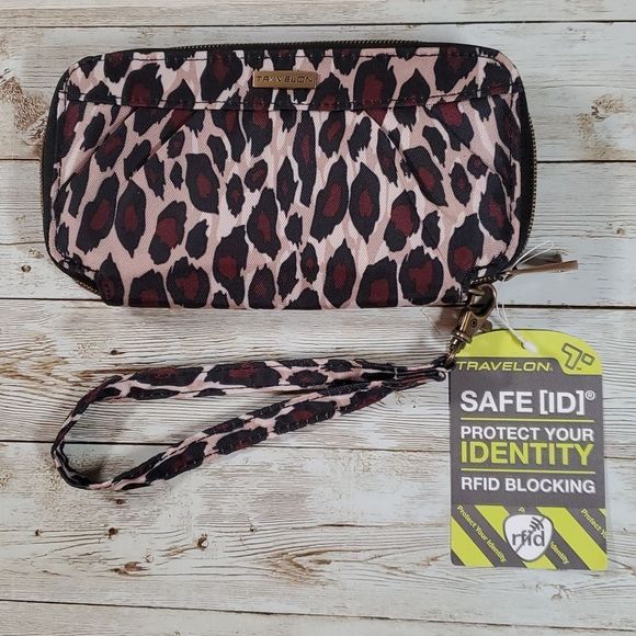 Travelon Handbags - NEW NWT Travelon Safe-ID Nylon Leopard‎ Print Wallet Wristlet RFID Blocking